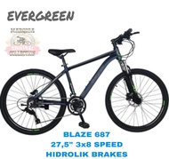 Sepeda Gunung 27,5 MTB Evergreen Blaze 687 Alloy 3x8 Speed Hidrolik Disc Brake Remaja Dewasa Promo B