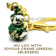 WU LOU WITH JOYOUS CRANE (GREEN) BLEESED FENG SHUI AMULET For Health, Wealth & Abundance