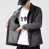 Construction Site Work Wear Loose Denim Jacket Men's Spring Autumn American Retro Lapel Multi-pocket