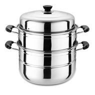 Stainless Steel Large Steamer Chopsticks Cage Pot Antimony Pot Hutspot Multi-Layer Three-Layer Thickened Home Steamer Steaming Rack Extra Thick Soup Pot Hot Pot Double-Layer Gas Furnace Induction Cooker