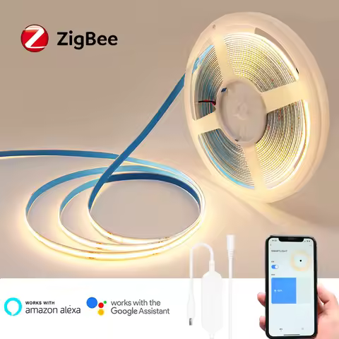5m 10m Tuya Zigbee 3.0 COB LED Strip 24V Flexible Light Warm White Natural White 3000-6500K f Alexa 