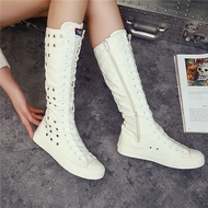 High-Top Ladies Casual White Boots Zipper Long Boots Stage Performance Boots Canvas Boots Women Inne