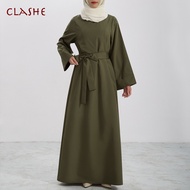 Muslimah Jubah Long Dress Loose Sleeves Round Neck Belted Casual Jubah Abaya Terkini 2023