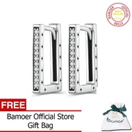 BAMOER 925เงินสเตอร์ลิงที่เรียบง่ายตารางหูหัวเข็มขัด S Tarry Star ห่วงต่างหูปูการตั้งค่า CZ สำหรับผู