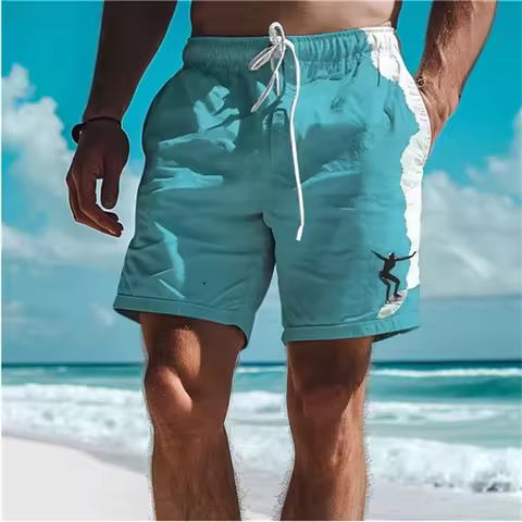 Simple Surfer Pattern Board Shorts Fashion Trend Surfing Enthusiasts 3D Printed Beach Short Casual O