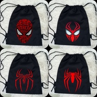 HITAM Spiderman Super Hero Series Black Canvas Drawstring Bag/Spiderman Tote Premium Polyester Canvas Material/Boys Girls School Bag