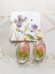 原創玫瑰花掛墜耳環