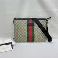 GUCCI GG Supreme綠紅織帶斜背包