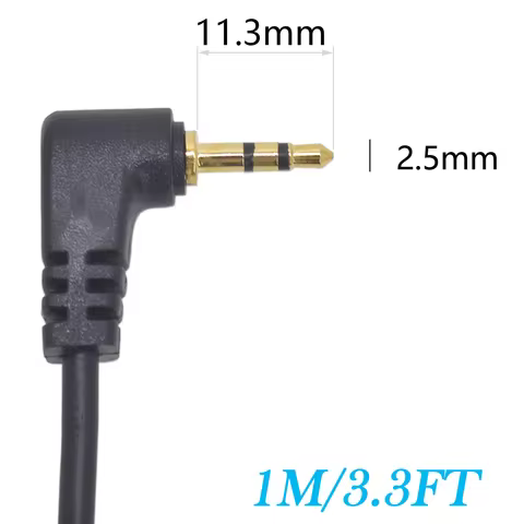 2.5mm Male to Male Right Angle 1M/3.3FT TRS Stereo Adapter Cable Gold-Plated Audio Jack Connector fo