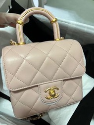 Chanel  pink MINI FLAP BAG WITH TOP HANDLE  ,Chanel 23春季 迷你手挽垂蓋手袋