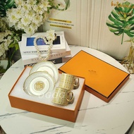 H Home Golden Marathon Cup Saucer European Afternoon Tea Set Black Tea Cup Coffee 2 Cups 2 Saucers G