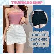 Cross-patterned Skirt Pants Shorts Women's Short A-line Skirt with Diagonal Front=> Thuong 90 Shop.