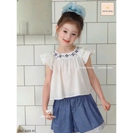 Set of embroidered white shirt and jean shorts for girls BJJ031
