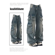 baggy jeans y2k baggy jeans Distressed Multi-Pocket Overalls Jeans for Women - Y2K Inspired