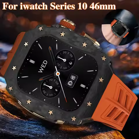 Luxury Mod Kit for Apple Watch Series 10 46mm real Carbon Fiber Case fluororubber smart watch band S