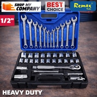 Remax 37PCS 1/2" DRIVE BOX SOCKET SET 8MM - 32MM WITH COMBINATION WRENCH  (LOCAL STOCK)