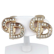 二手 Dior CD 標誌耳環，鍍金鑲有水鑽，約 5 克，女士款。