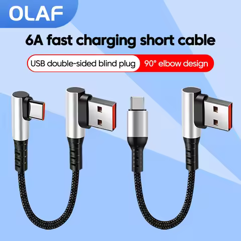 90 Degree Elbow 25cm/50cm Short USB Type C To Type C Cable 6A Fast Charging USB C Data Cable For iph