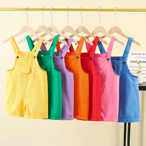 Children's Short Pants Performance Costumes, KinderGarten Candy-Colored Work Pants, Girls' Suspender