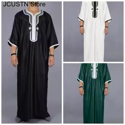 Moroccan Style Muslim Men's Long Robe Elegant Exquisite Embroidery Men's Long Robe Casual Simple Rob