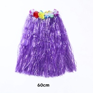 40/60cm Plastic Fiber Womens Hula Skirt with Garland Summer Beach Adult Kids Dress Up Tropical Aloha