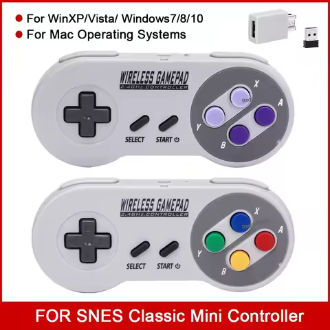 2 Reciever Game Controller Wireless Colorful Button 2.4G Gamepad Joypad Joystick Compatible for SNES