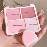 Blush Palette Four Color Powder Blusher Matte Waterproof Makeup Rouge Cosmetic Blush Highlight D1z9