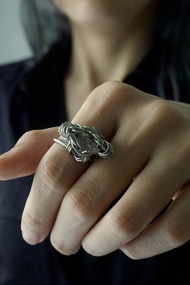 藍線石戒指 混搭 手編鋼鍊