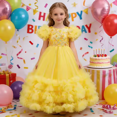 Girls' long dress 2026 New Girls' Birthday Dress Glamorous and fashionable beauty pageant dresses We