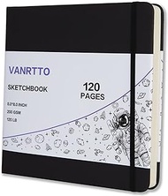 VANRTTO Hardcover Square Sketch Book, 120lb/200GSM Sketchbook Thick Drawing Paper for Marker Watercolor Pencil Mixed Media, Premium Notebook, Art Journal, 60 Sheets/120 Pages 8x8 Inch Pad (SKB1)