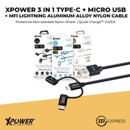 XPower 3 in 1 Type-C + Micro USB + MFI Lightning Aluminium Alloy Nylon Cable