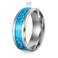 NARCIS 2PCS Stainless Steel Wedding Ring, Stainless Steel 8mm 6mm 4mm Width Blue Opal Inlay Ring, Cl