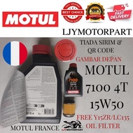 100% ORIGINAL MOTUL 7100 15W50 (FRANCE) 1L 4T MINYAK HITAM ENGINE OIL (FREE PENAPIS MINYAK OIL FILTE