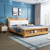 {SG Sales}HDB Storage Bed Frame with Storage Drawers Nordic Solid Wood Bed Bedroom Furniture Bed Frame Household 1.8 M Master Bedroom Double Bed with Soft Bag Queen King Bed