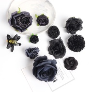 Artificial Flower Black Flower Head Halloween Christmas Decor Home Party Mall Decoration DIY Cake Wreath Flower Wall Craft Garland Gift Fake Flower