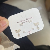 6 PCS Fashion Korean Bow Pearl Earrings Set Women Silver Color Student Birthday Gift