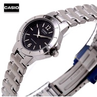 Velashop นาฬิกาผู้หญิง Casio สายสแตนเลสสีเงิน หน้าปัดดำ รุ่น LTP-1177A-1ADF, LTP-1177A-1A, LTP-1177A