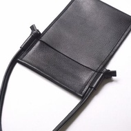 Leather phone bag in black, Travel pouch, utilitarian sling bag.