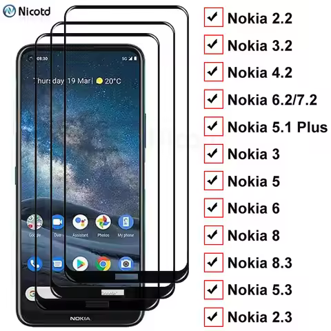 3Pcs Glass for Nokia 3.2 4.2 6.2 7.2 5.1 Plus 3 5 6 8 7 Plus Glass Screen Protector Tempered Glass F