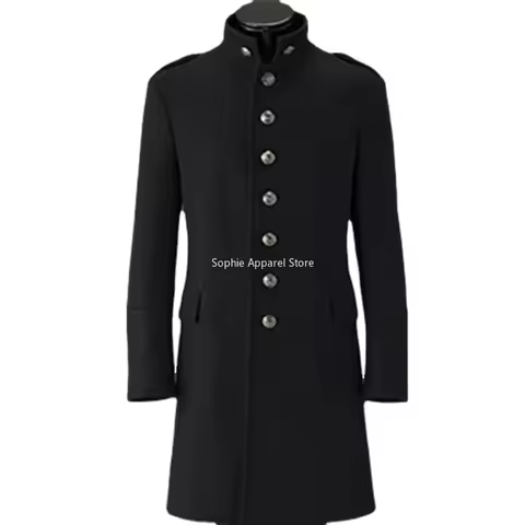 WWII WW2 German Officer Tunic Jacket Military Uniform Black Wool Greatcoat Coat Tops