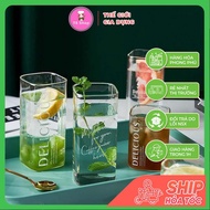 Square Glass Cup, Glass Cup, Heat Resistant English Letter Printed Glass Cup Capacity 250ml - 400ml 