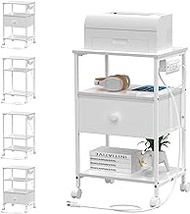 VEDECASA 3 Tier Printer Stand with Charging Station, USB Port, Printer Table with Storage Fabric Drawers, Adjustable Open Shelf, for Home Office, Dorm, Living Room, Brown (White)