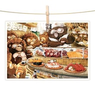 afu水彩插畫明信片 - 狸貓轉轉壽司店