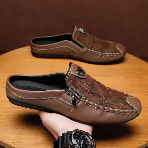 Luxury Design Half Slippers Man Daily Shoes Fashion Zip Casual Shoes For Men Slip-on Shoes Men's Loa