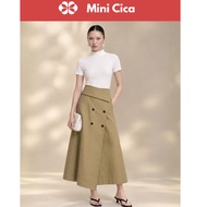 83cm long khaki skirt with 2 layers, high waisted flared skirt, stylized waistband Mini Cica minicic