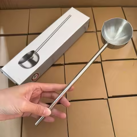 Stainless Steel Extended Handle Hot Oil Spoon Oil Burning and Splashing Small Spoon Oil Pouring and