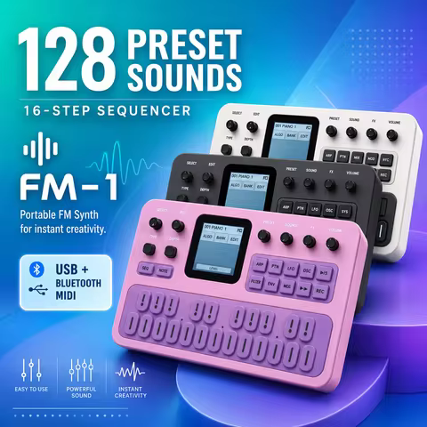 M-VAVE FM-1 Portable FM Synthesizer 6-Operator 32-Algorithm 128 Presets Built-In Speaker 12H Battery