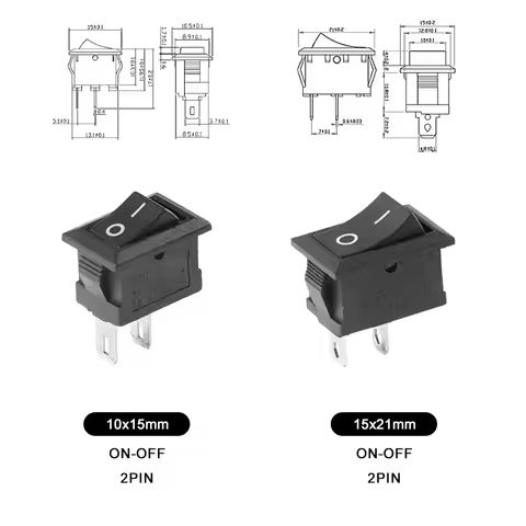5/20Pcs/Lot 10*15MM Black Push Button Mini Switch 6A-10A 110V 250V KCD1 2Pin Snap-in on/Off Rocker S