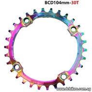 30T Oil Slick 104BCD Titanium Plated MTB Narrow Wide Single Speed Chain Ring