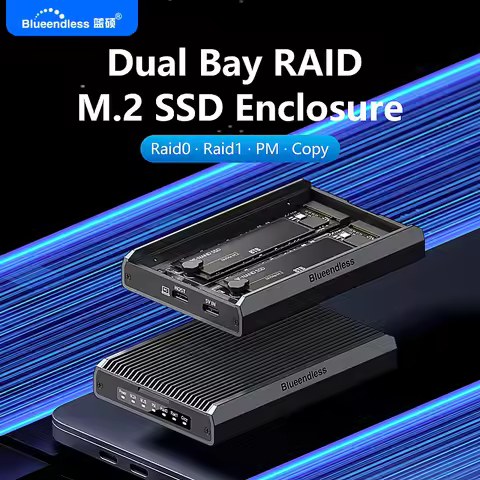 Blueendless 2 Bay RAID M.2 SATA M.2 NVME SSD Enclosure Aluminum Dual Bay NVMe RAID SSD Case Support 